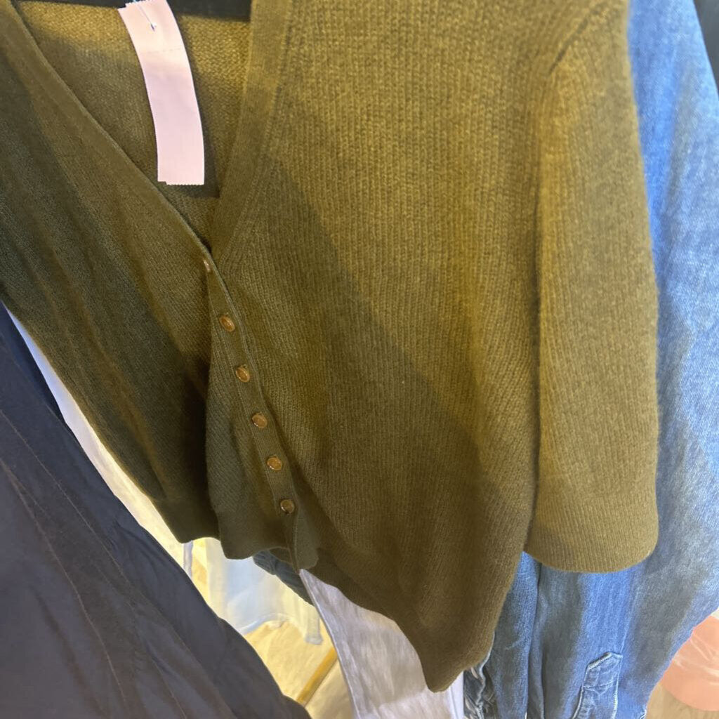 Khaite Short Sleeve Green Cashmere Cardigan