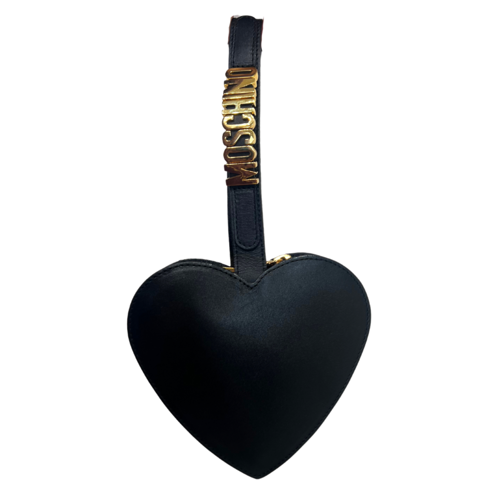 Moschino Black Leather Heart Wristlet (NEW)