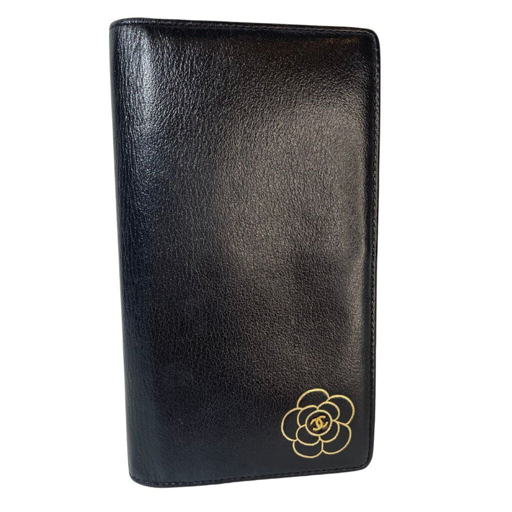 Chanel Black Camellia Long Wallet