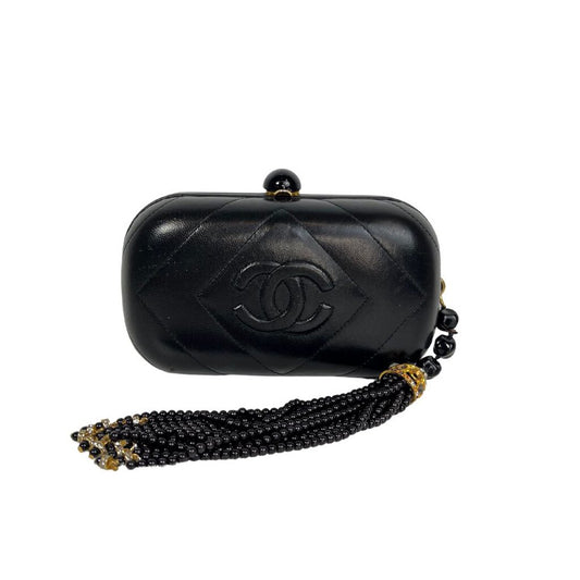 Chanel Black Hard Clutch With Tassle